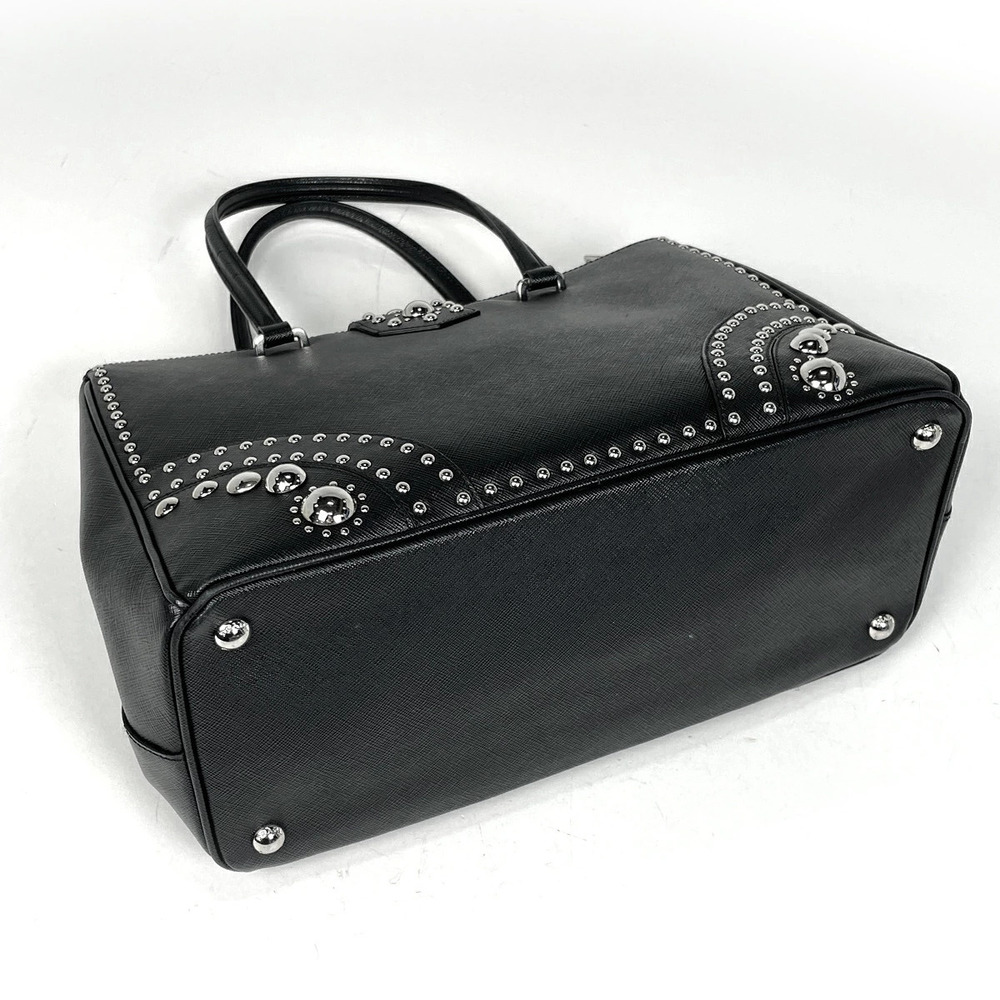 Prada Bag Black Tote Leather Studded Handbag Shoulder Nero Logo Saffiano